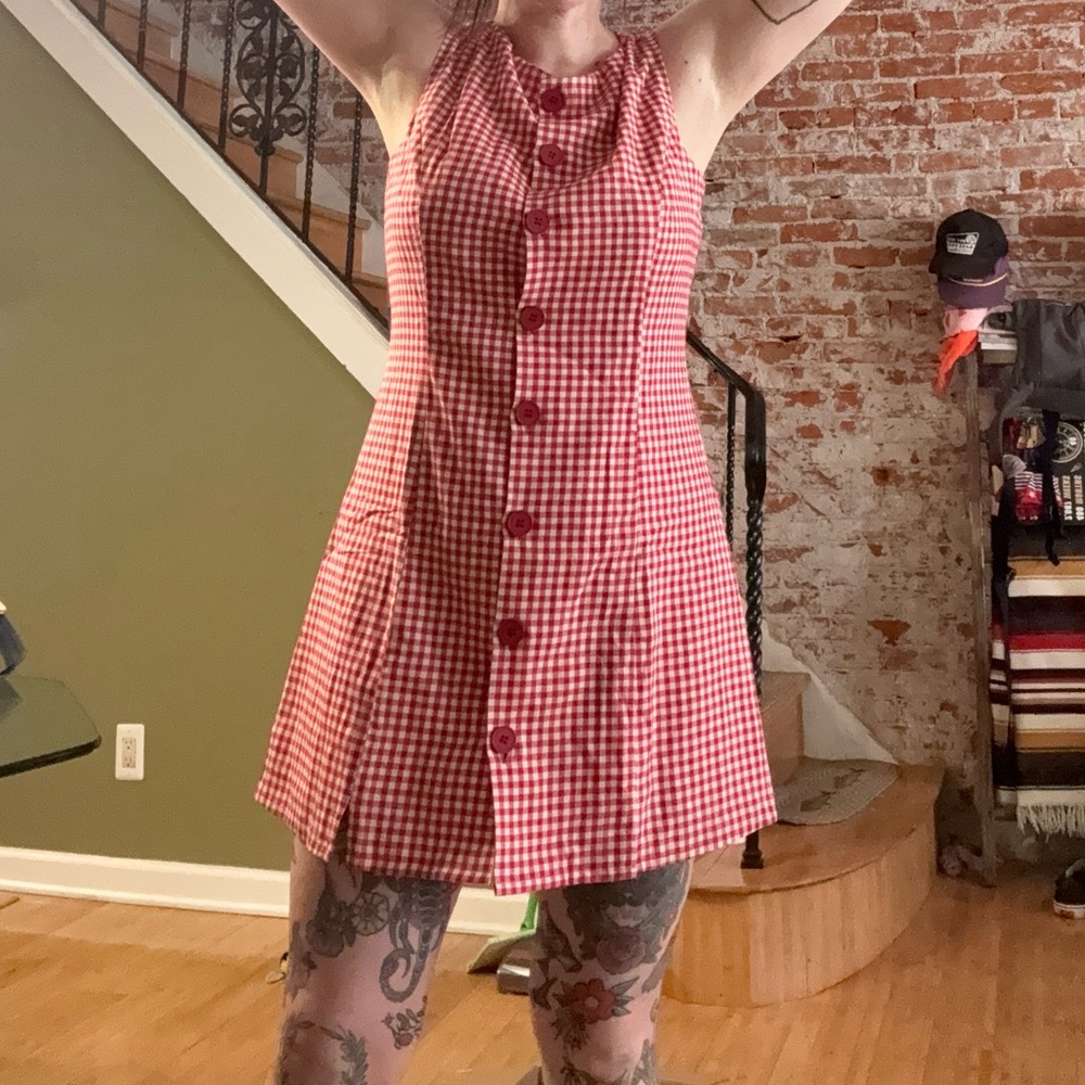 RIHOAS Red Gingham Button-Front Mini Dress